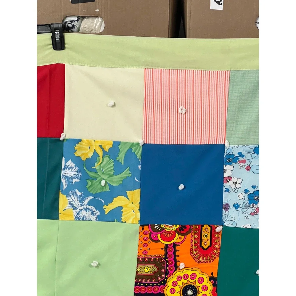 Vintage Twin Patchwork Quilt 84x64 Hand Tied Colorful Cottagecore Bedding